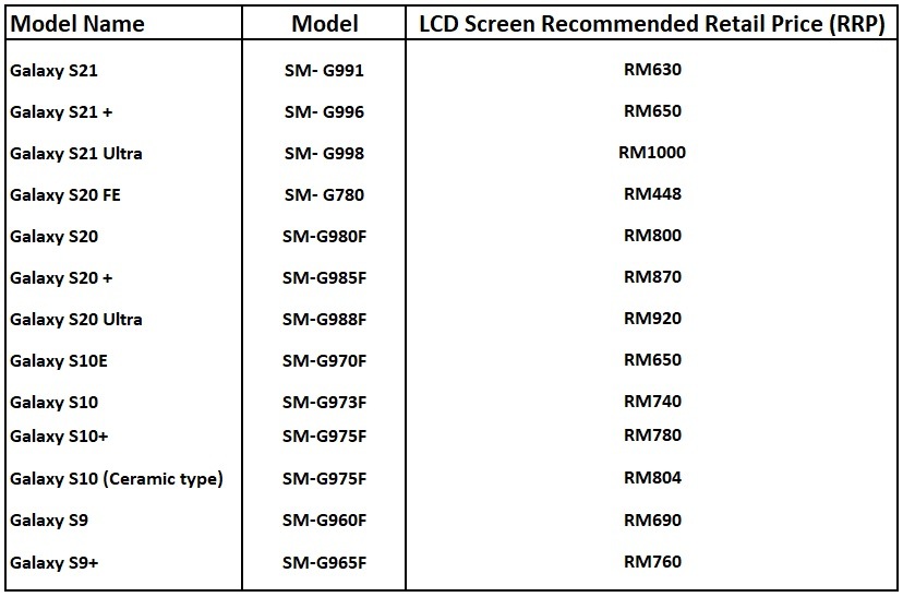 samsung tablet screen repair cost