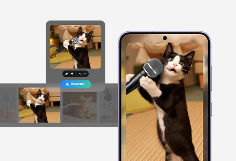 Sketch to Image est activé sur l’écran d’un Galaxy S24. Un objet est dessiné sur la photo avec Galaxy AI, le transformant en une nouvelle image.