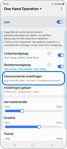 Tik geavanceerde instellingen in de One Hand Operation + app