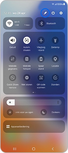 Tik op het potloodpictogram op je quick panel