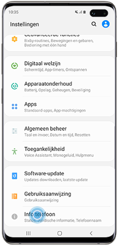 Open Info telefoon onder Instellingen op de Galaxy smartphone