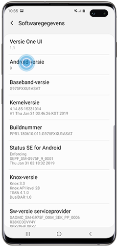 Het nummer onder Android versie geeft de versie aan die op de Galaxy smartphone is geïnstalleerd