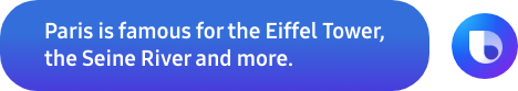 We zien een tekstwolkje met de tekst 'Paris is famous for the Eiffel Tower, the Seine River and more'.