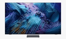 We zien een blauw abstract landschap op het scherm van de Samsung Neo QLED 8K TV.