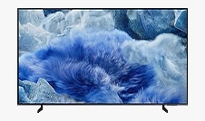 We zien een blauw en wit abstract design op het scherm van de Samsung QLED TV.