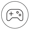 En sirkel med et symbol som forestiller en kontroll til en spillkonsoll. 