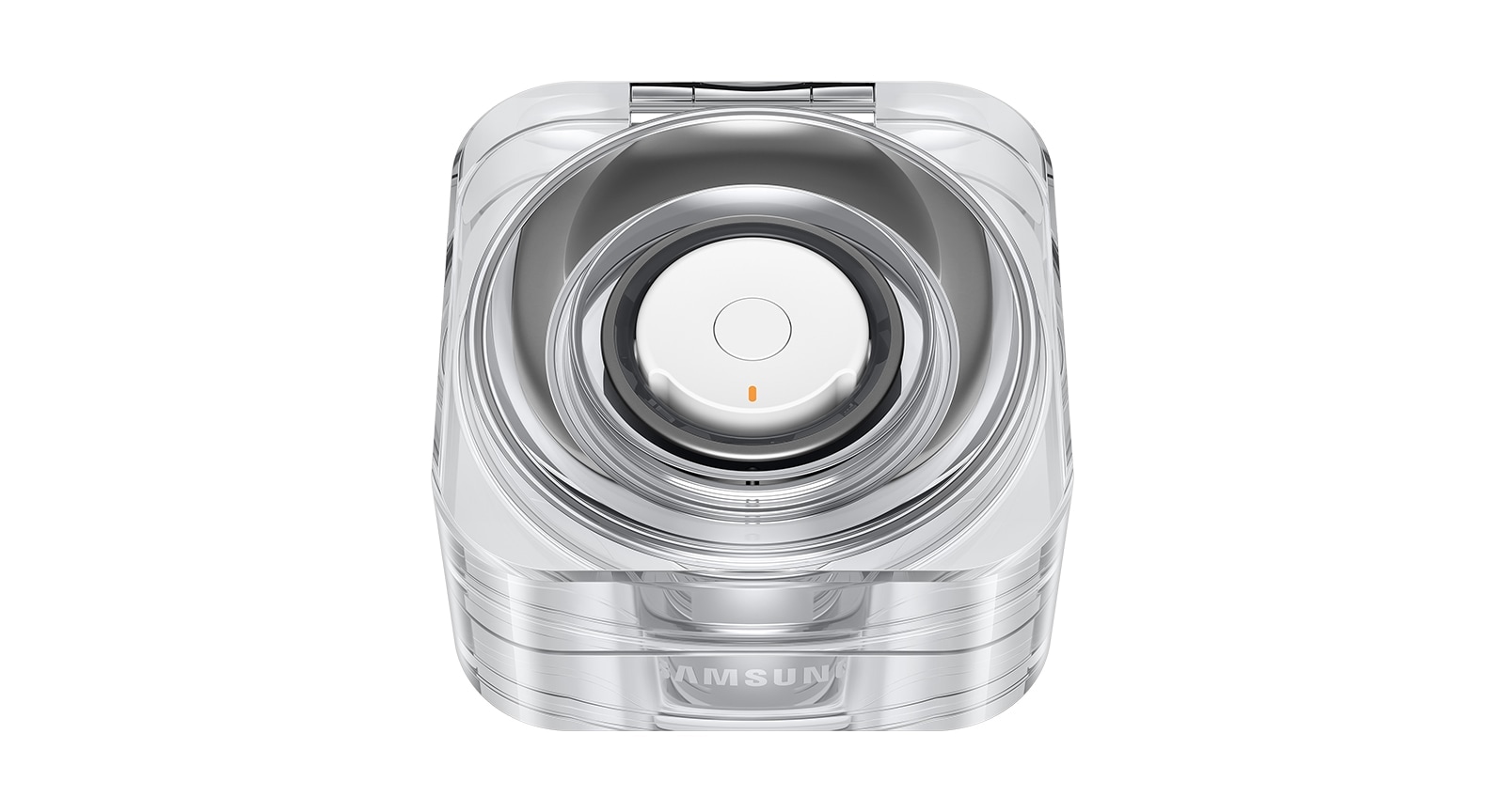 Charging Case is closed with Galaxy Ring in Titanium Black placed inside.