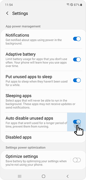 Activate Auto disable unused apps function
