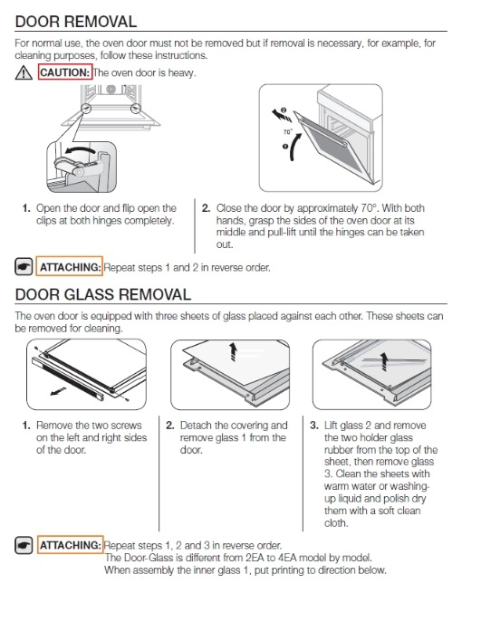 How to remove oven door and inner glass for cleaning? Samsung NZ