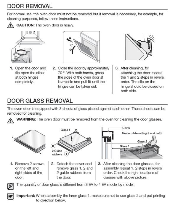 How to remove oven door and inner glass for cleaning? Samsung NZ