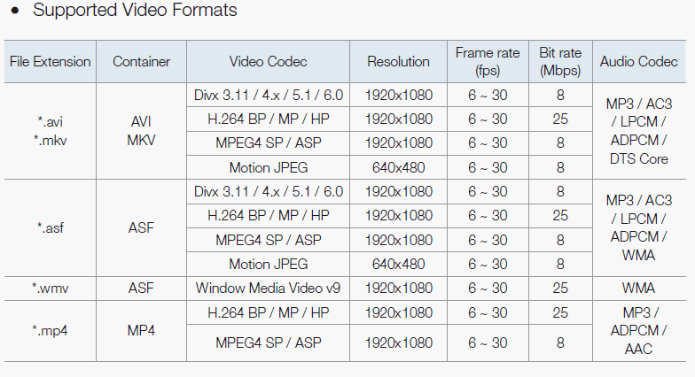 video formats