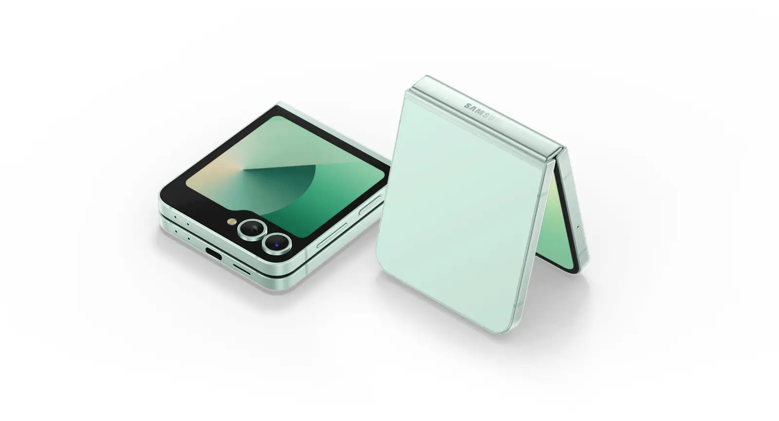Galaxy Z Flip6 en color Mint, se despliega de forma emergente