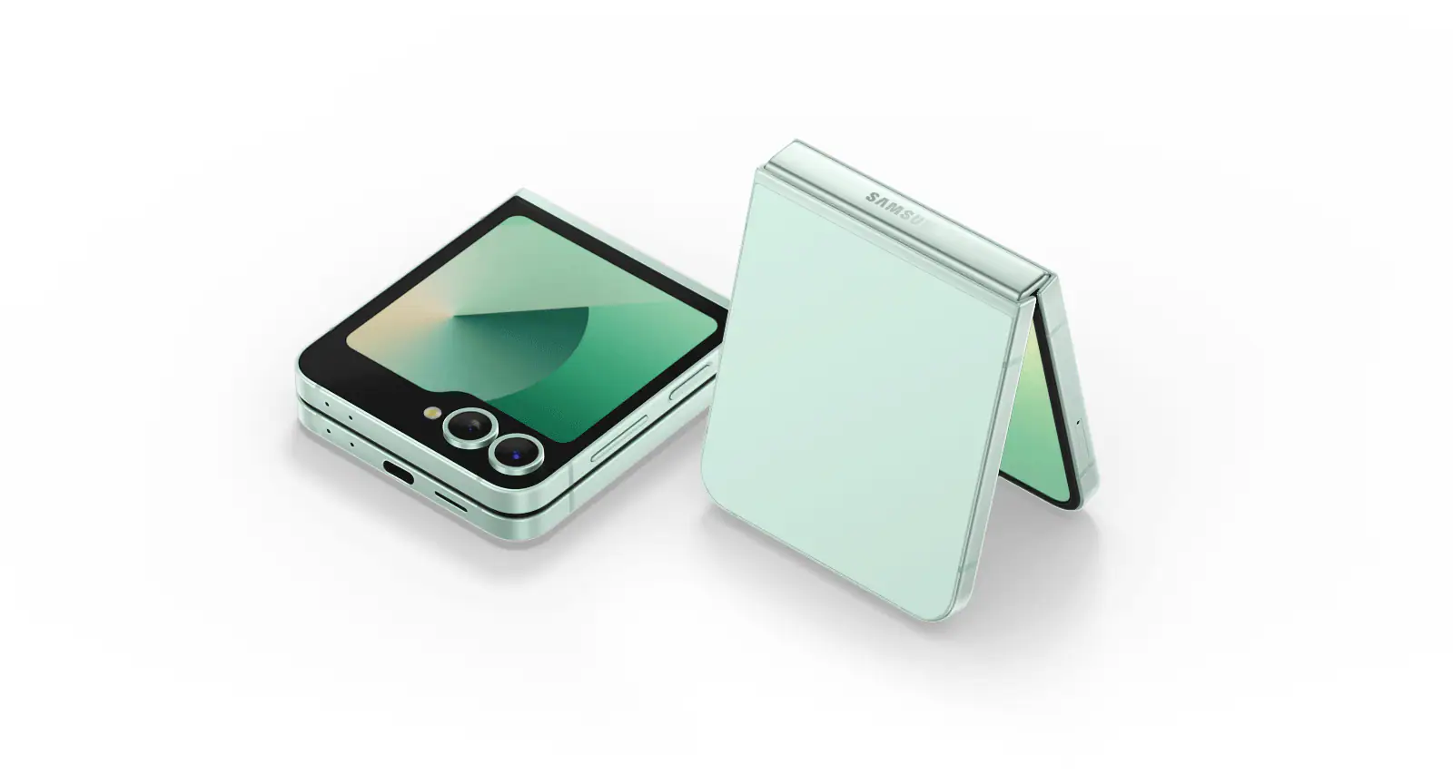 Galaxy Z Flip6 en color Mint, se despliega de forma emergente