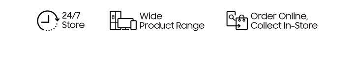 24/7 Store Wide Product Range Order Online, Collect In-Store icons