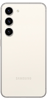Galaxy S23 in Cream seen from the rear.