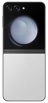 Galaxy Z Flip5 in Gray seen from the rear.