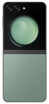 Galaxy Z Flip5 in Green seen from the rear.
