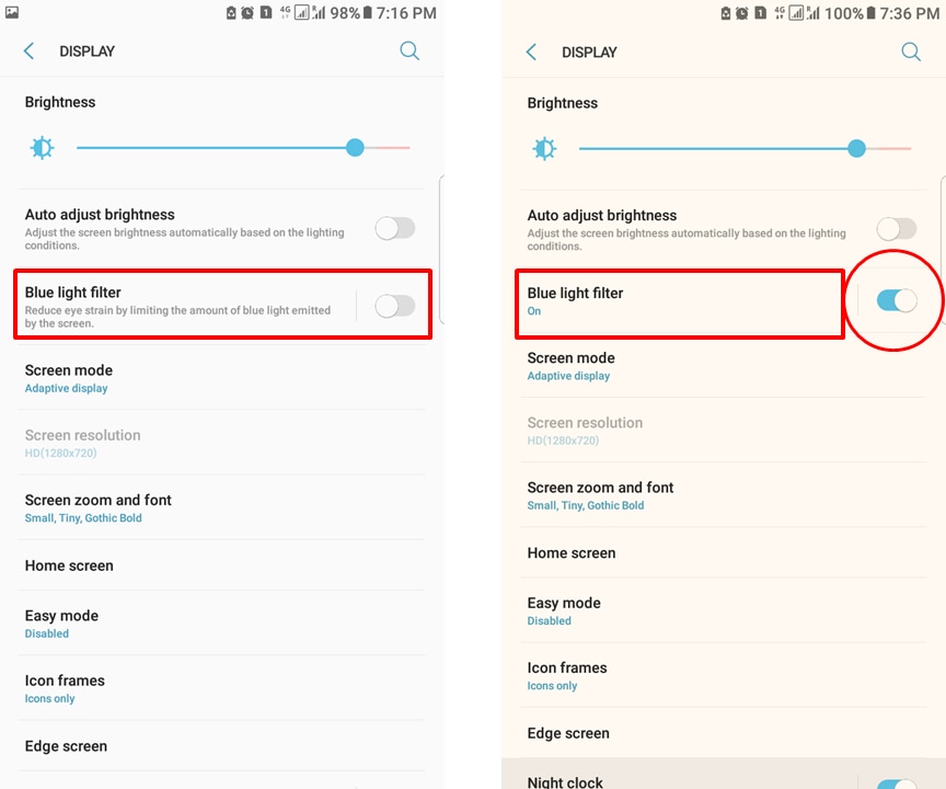 What is Blue light filter option on Galaxy device? | Samsung PH