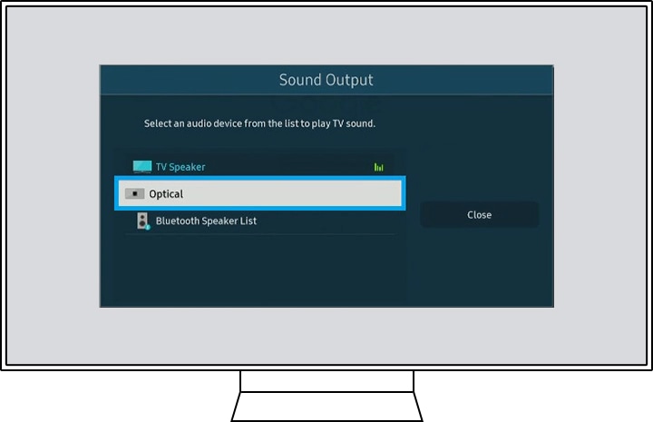 Select Audio Output Optical