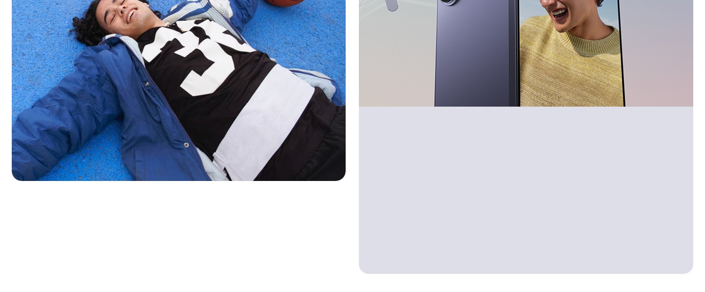 Two Galaxy S26 Ultra phones in Cobalt Violet are stacked together. The phone on top is seen from the front, displaying a sleeping woman wearing a Galaxy Watch8 on its screen. The phone at the bottom is seen from the back with its cameras visible. A Galaxy Watch8 in Silver is placed near the phones, displaying a Sleep Score on its screen. Galaxy AI logo.