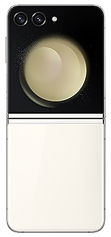 Galaxy Z Flip5 in Cream seen from the rear.
