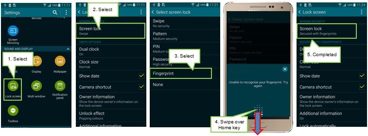 How to set up my screen lock to use the fingerprint scanner on the Galaxy Alpha?