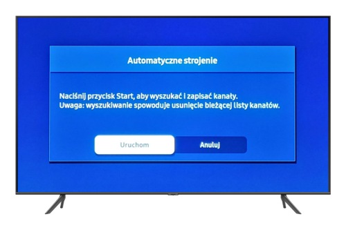 Jak ustawić kanał testowy DVB-T2/HEVC? W kroku czwartym naciśnij START.