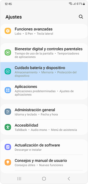 Ingresa en Ajustes y selecciona Cuidado del dispositivo