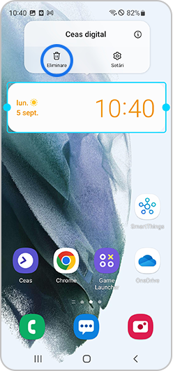  Atingeți "Eliminați" de pe ecranul principal pentru a elimina widget-ul.