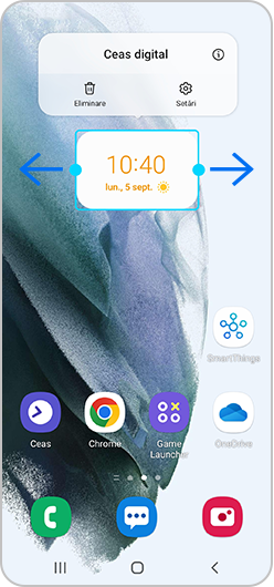 tingeți caseta pentru a ajusta dimensiunea widget-ului pe smartphone-ul Samsung Galaxy.