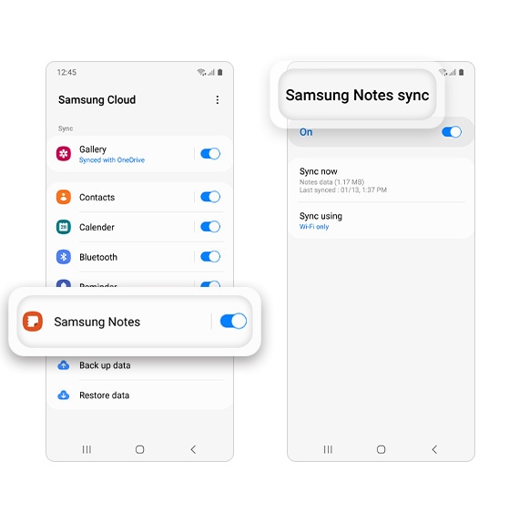 Снимок экрана: синхронизация содержимого с Samsung Cloud