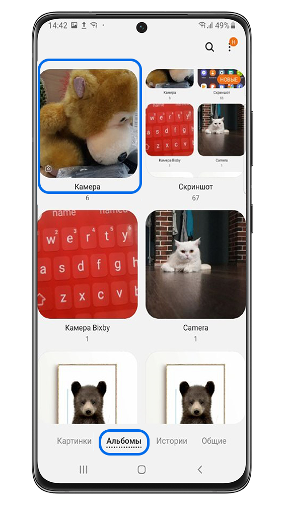 Выберите нужный альбом в категории Альбомы, если знаете из какого альбома хотите переместить фотографии. Например, «Камера».