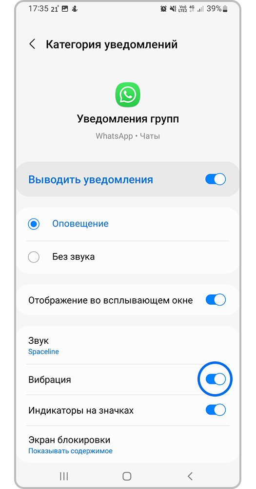 Включите или выключите вибрацию