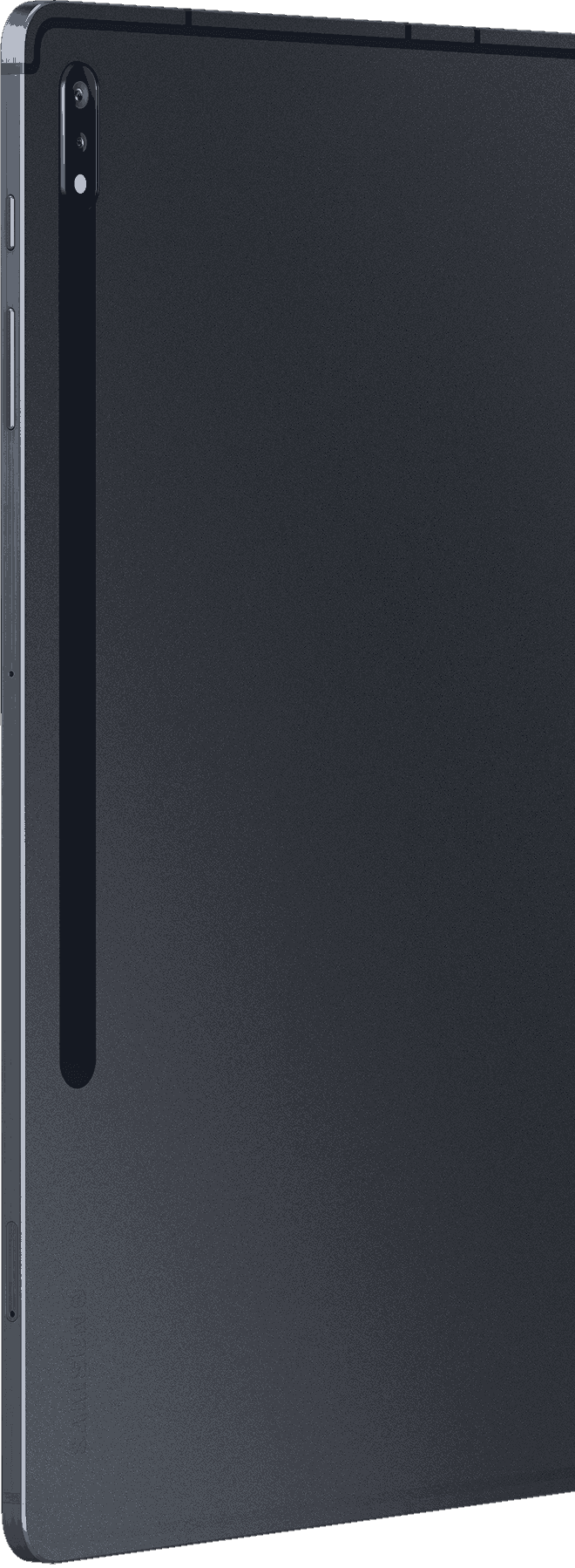 Вид сзади на планшет Galaxy Tab S7+ в цвете Mystic Black