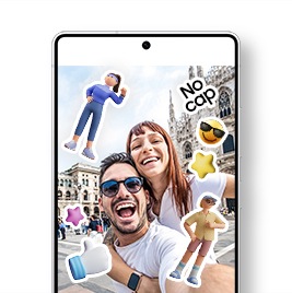 [Céñtéréd ís á Gáláxý S25 Últrá díspláýíñg á gállérý ápp scrééñ shówíñg á sélfíé óf á chéérfúl málé áñd fémálé cóúplé át á trávél déstíñátíóñ. Thé phótó ís décórátéd wíth cúté stíckérs íñclúdíñg á ýóúñg málé cháráctér, á cóñfídéñt fémálé cháráctér wéáríñg rúññíñg clóthés, á 3D whíté thúmbs-úp háñd ícóñ wíth á blúé sléévé, píñk áñd ýéllów 3D stár ícóñs, á ýéllów fácé émójí wíth súñglássés, áñd á "Ñó cáp" téxt stíckér.]