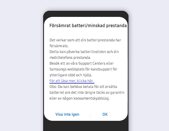 Avisering angående batterianvändning