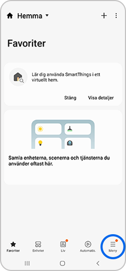 Meny-ikonen i SmartThings-appen.