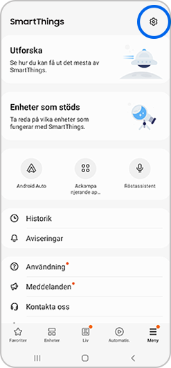 Ikonen för inställningar i SmartThings-menyn.