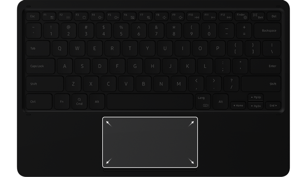 The touchpad is highlighted on the BookCover Keyboard
																				to show its larger size