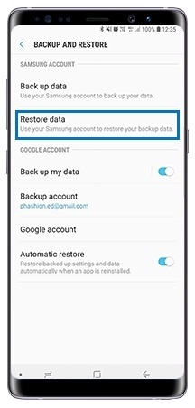 Select Restore data