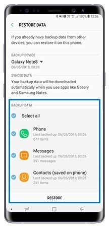Select the Apps to restore