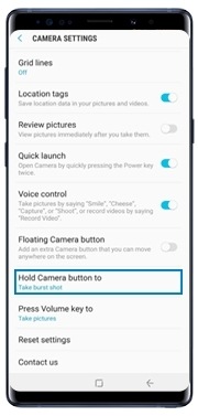 Tap Hold Camera button to