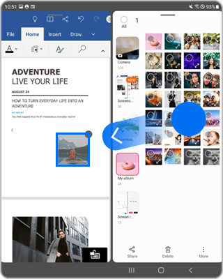 Galaxy Z Fold3 5G multiwindow file drag