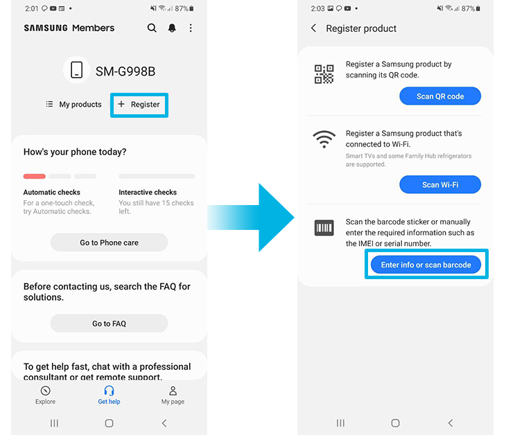 How to register Product warranty online on Samsung Members App ...