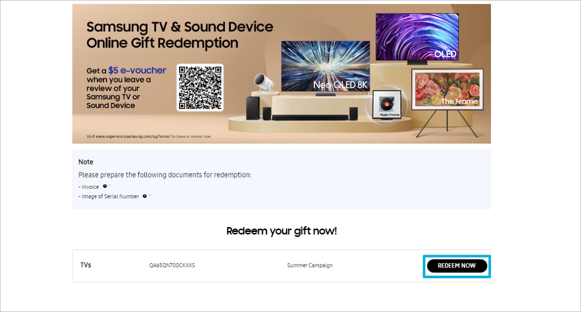 Tv and soundbar gift redemption steps