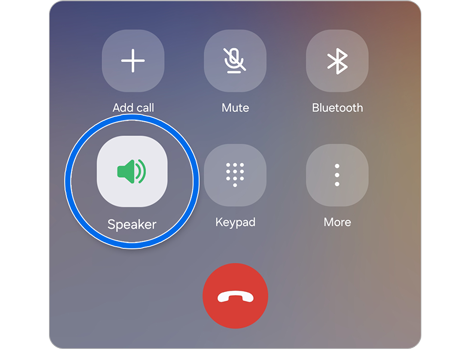 Call screen on a Samsung Galaxy phone showing Speaker, Mute, and Keypad options.