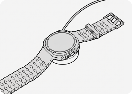 Illustration of a Galaxy Watch being charged wirelessly.