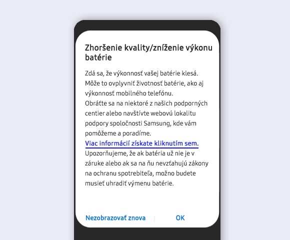 Upozornenie týkajúce sa používania batérie