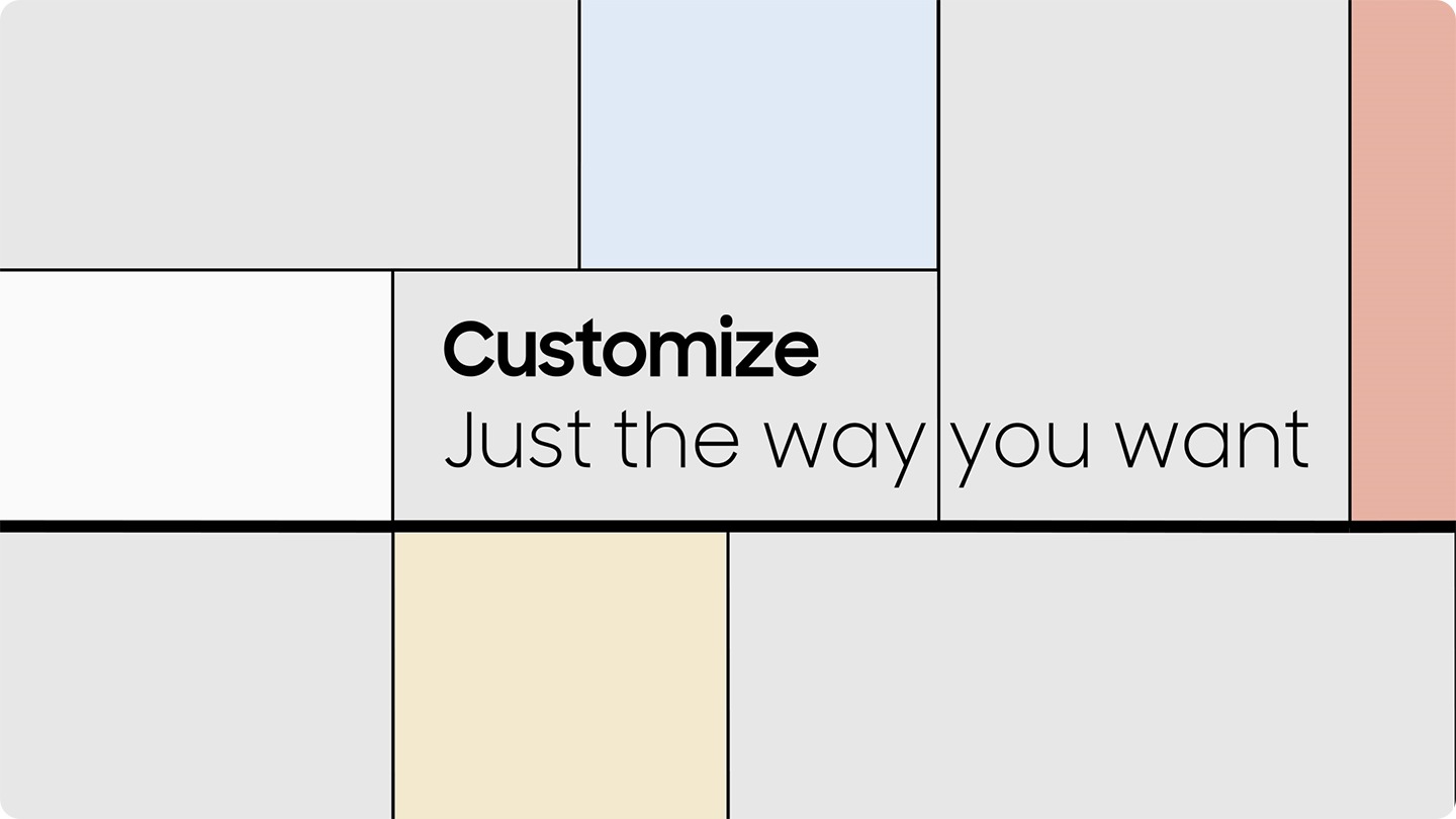 Gray colored tiles are flipping around with the text Customize just the way you want and white, sky blue, peach and cream vanilla colored tiles appear to indicate the different color panels of the Bespoke refrigerator. The text available in different types is on the top. Below the text, there are different types of Bespoke refrigerators: a Glam Navy one with the text 1-door fridge, a Satin Beige one with the text 1-door freezer, a Clean Black one with the text slim 1-door. A refrigerator with Sky Blue top and white bottom with a number 1.8m on the right to indicate its height, and a refrigerator with a Glam Lavender top and Clean White bottom with a number 2m on the right to indicate its height. The text bottom mount freezer is below the two refrigerators. The screen transitions to a modern kitchen. The text Endless combination is on the top, and below is a Satin Sky Blue Bespoke 1-door refrigerator. A bespoke refrigerator with Clean White top and a Satin Beige bottom appears next to it. Then a Cotta Lavender Bespoke 1-door refrigerator appears between two products. They quickly change to 2 Bespoke 2-door refrigerators: one with Clean White top and Glam Navy bottom, another one with Clean White top and Satin Beige bottom. They quickly change to Glam Navy Bespoke 1-door refrigerator and a Satin Sky Blue Bespoke1-door refrigerator. Then they change to 2 Bespoke 2-door refrigerators: both have Satin Beige top and Glam Navy bottom. And change to a Satin Beige Bespoke 1-door refrigerator and 2 Bespoke 2-door refrigerators: both have pink top and white bottom. Then change to 3 Bespoke refrigerators: a 2-door refrigerator with Clean White top and Cotta Lavender bottom, a Satin Beige Bespoke 1-door refrigerator, and a Glam Navy Bespoke 1-door refrigerator. A disclaimer is on the bottom stating Availability of colors and types may vary by region. It quickly transitions to a modern kitchen. There are 3 Bespoke refrigerators built into the black cabinet: Bespoke 1-door refrigerator which is opened, a Glam Navy Bespoke 1-door refrigerator, and a Silver 2-door refrigerator. The text Easy-open door appears on the left. A disclaimer is on the bottom stating 1-Door and BMF models only. The screen transitions to a white colored stylish kitchen. There’s a Satin Beige Bespoke freezer built into a cabinet and its door is opened. The door closed and its handle is on the right side, and the handle’s location changes to left and the text reversible door appears on the right. Its door opens again. A disclaimer is on the bottom stating Door panels require professional installation. The text Designed for you, by you appears and changes to Samsung’s logo.