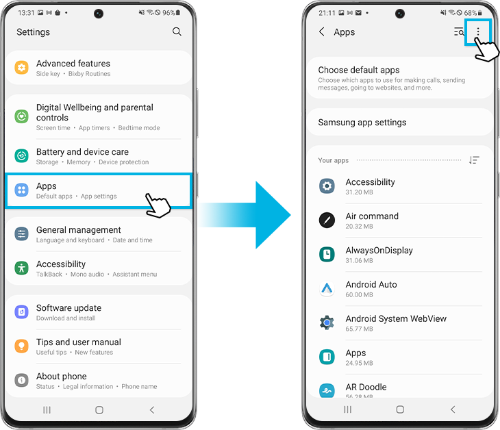 manage apps on a samsung phone